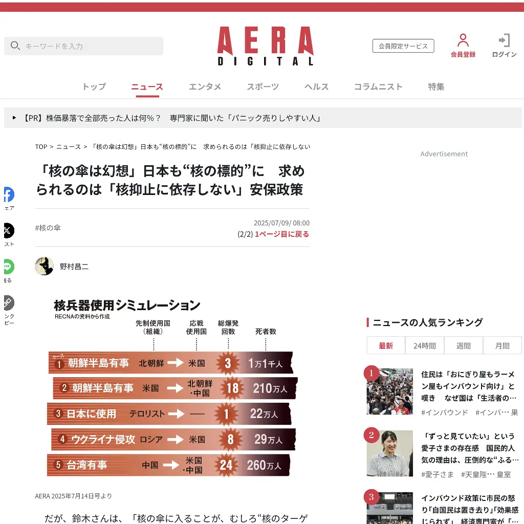 No.087 核の傘は幻想　AERA DIGITAL